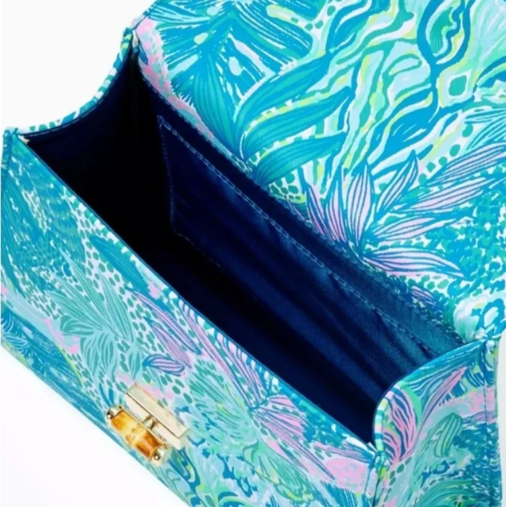 New Lilly Pulitzer Bamboo Top Handle Bag Botanical Green - Picture 4 of 6